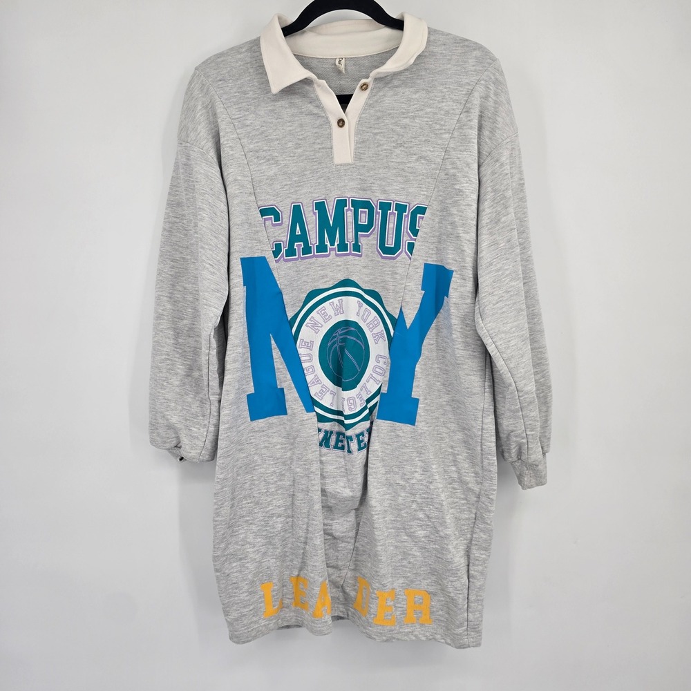 DeFacto Kids Gray Campus NY Graphic‎ Polo Sweatshirt Dress Size 11-12Y 146-152cm
